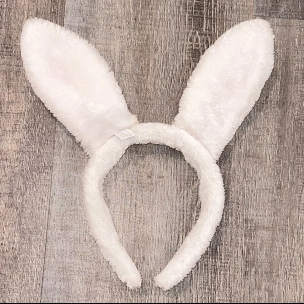💞 White & Pink Plush Bunny Ears Head Band